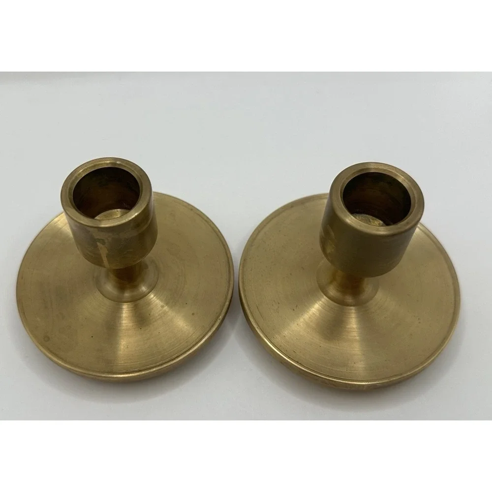 Vintage Brass Set Of Two Candle Stick Holders Heavy Mid Century Farmhouse